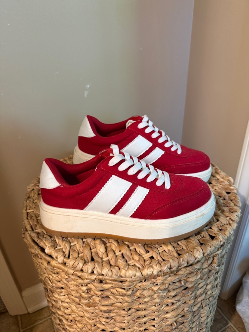 Madden Girl Red and White Platform Sneakers